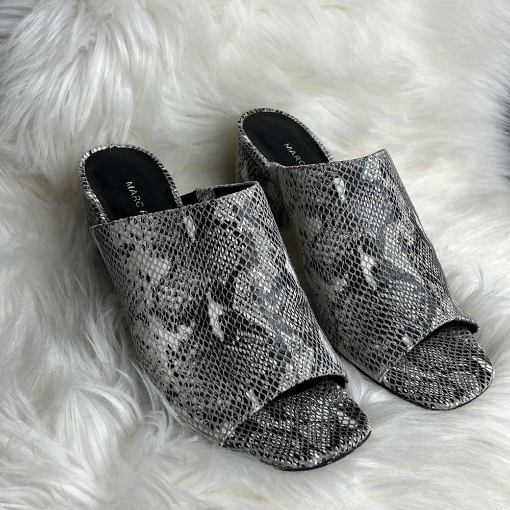 Marc Fisher Snake Block Heel Slide Sandals - image 3